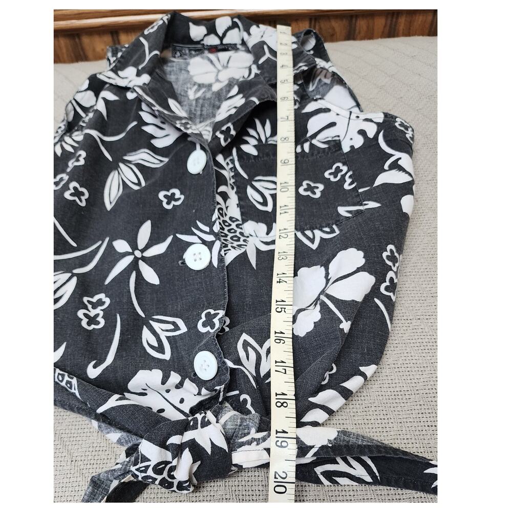 India Garment New York Floral  Black and White Sleeveles Tie Crop Top W SZ  Med - Picture 5 of 10